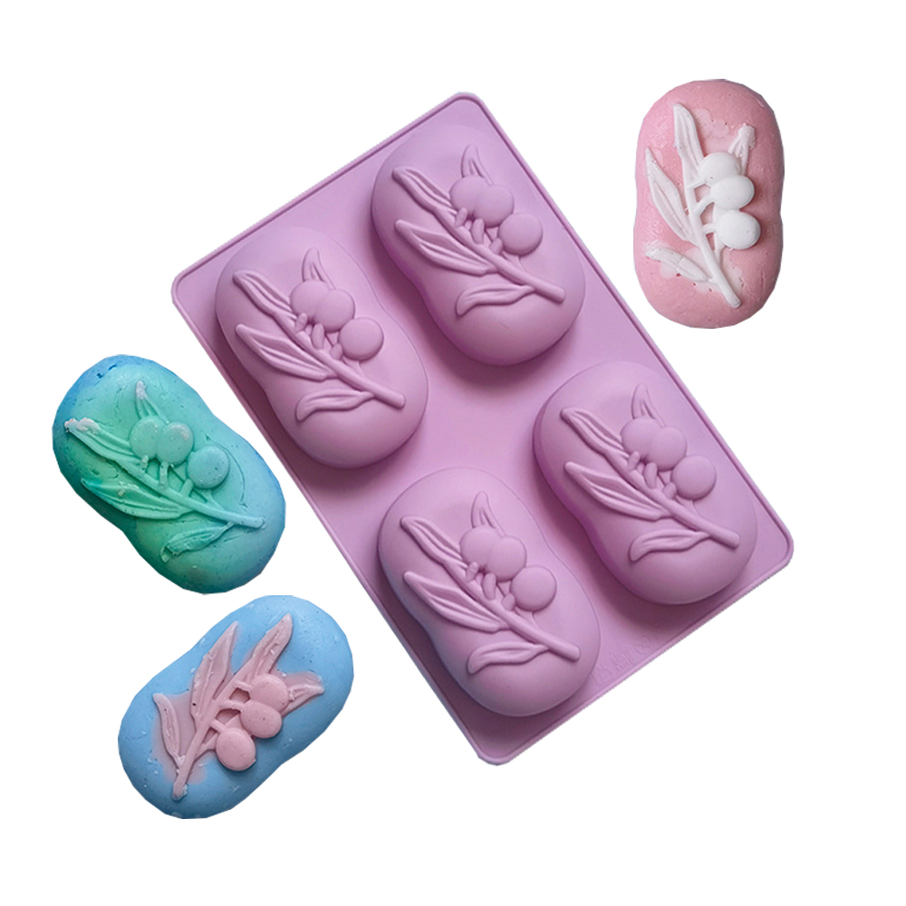 Candle Supplies Shop - 4 Cavities Oval Olive Tree Silicone