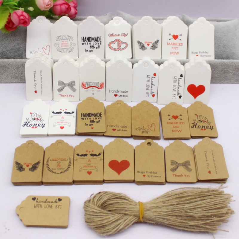 100pcs+100string 3x5cm white/k - Kraft Hang Tag recension och pris