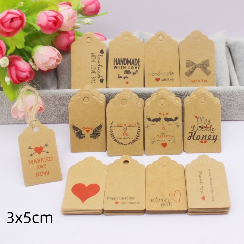 100pcs+100string 3x5cm white/k - Kraft Hang Tag recension och pris