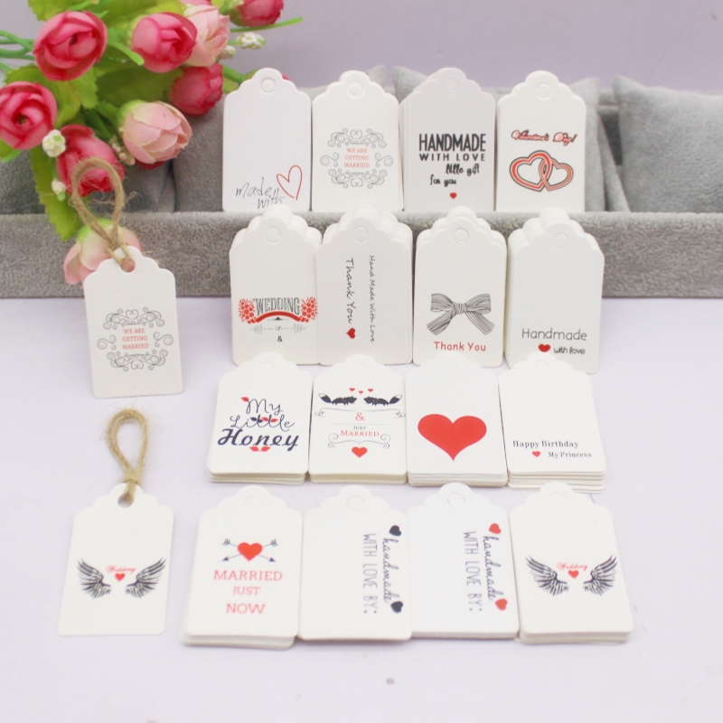 100pcs+100string 3x5cm white/k - Kraft Hang Tag recension och pris